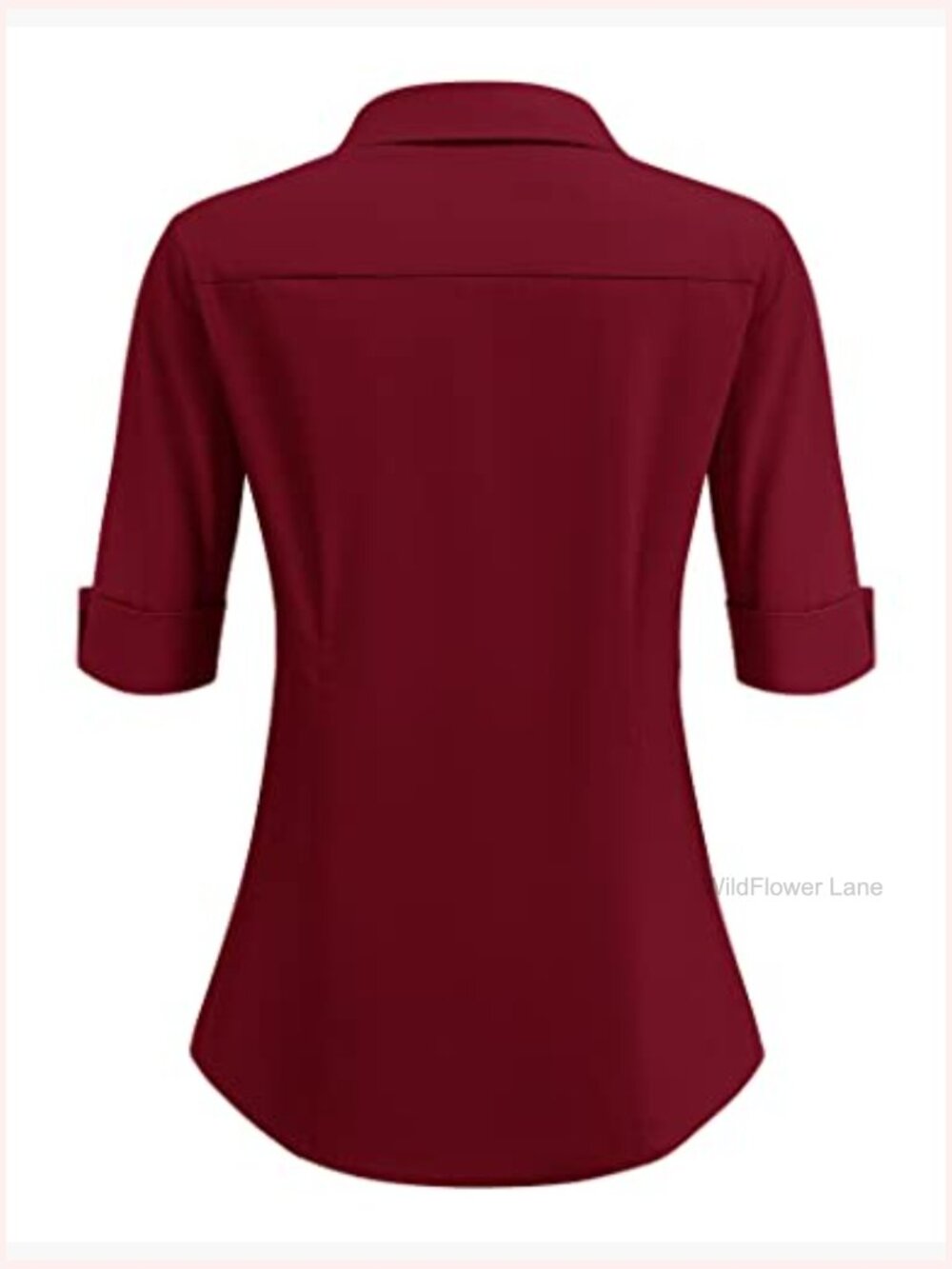 3/4 Sleeve Button Down Shirt Stretch Fit Blouse Top - Picture 3 of 7
